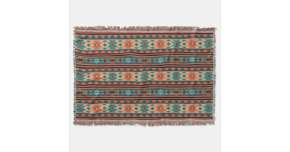 Southwest Tribal Pattern Turquoise Terracotta Throw ...