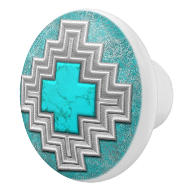 Southwest Turquoise Ceramic Knob (Right)