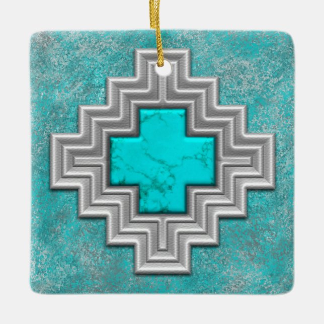 Southwest Turquoise Ceramic Ornament (Front)