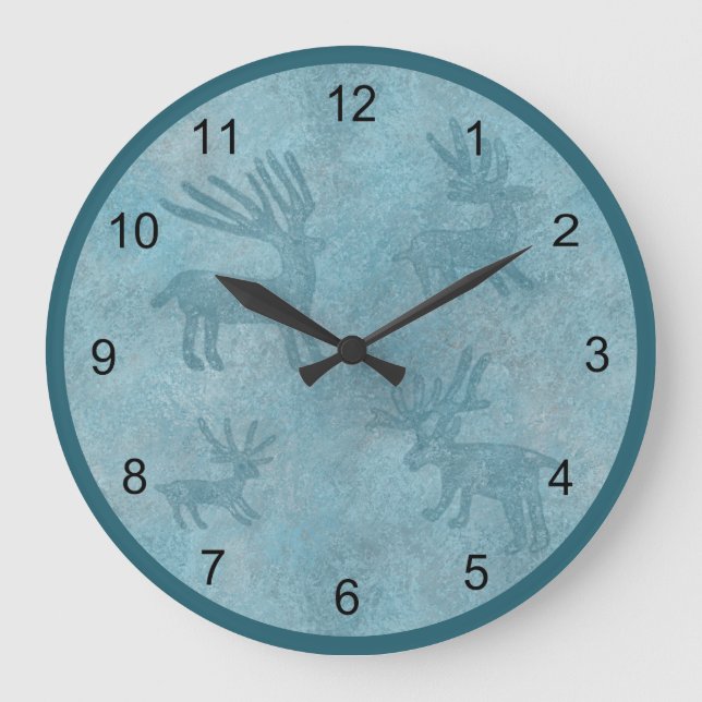 Southwest Turquoise Deer Petroglyph Design Large Clock (Front)