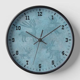 Southwest Turquoise Deer Petroglyphs Framed Clock