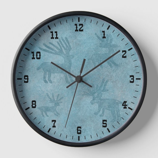 Southwest Turquoise Deer Petroglyphs Framed Clock (Front)