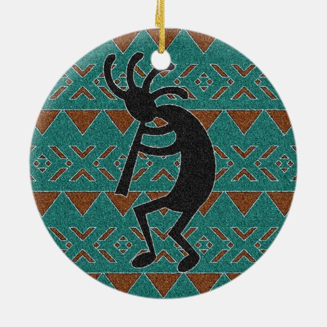 Southwest Turquoise Kokopelli Tribal Design Ceramic Tree Decoration (Back)