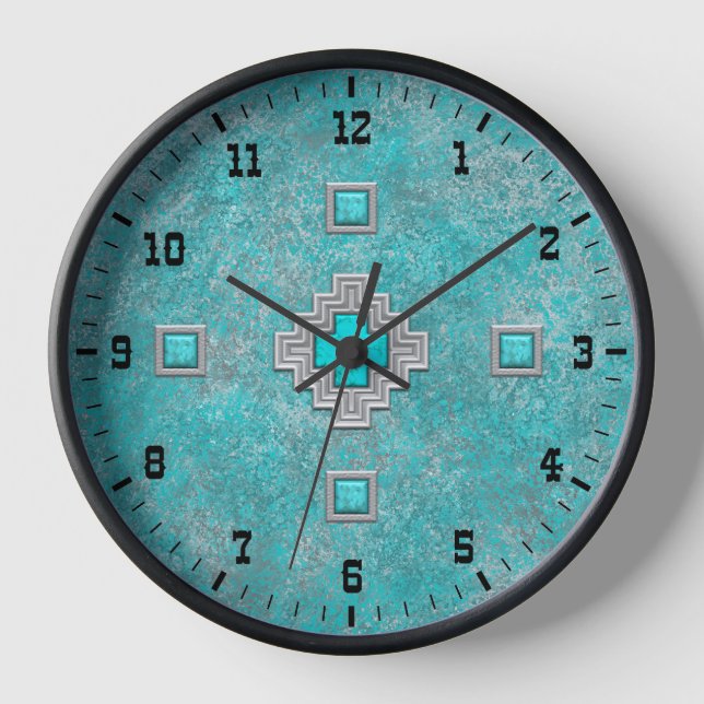 Southwest Turquoise Stone Western Style Framed  Clock (Front)