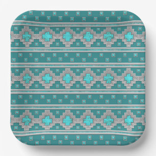 Southwest Turquoise Stones Geometric Print Paper Plate