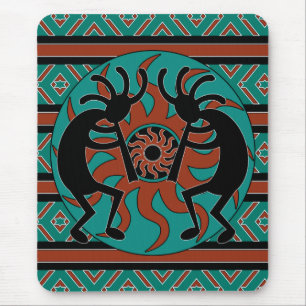 Southwest Turquoise Tribal Sun Kokopelli Mouse Mat