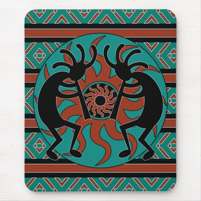 Southwest Turquoise Tribal Sun Kokopelli Mouse Mat (Front)