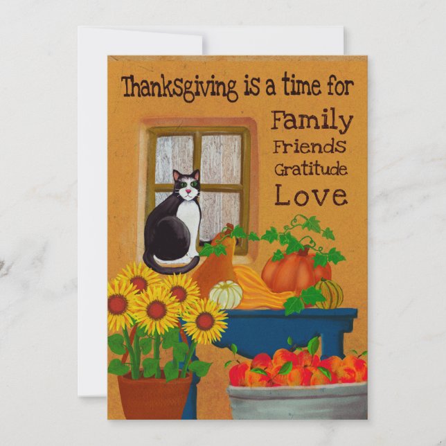 Southwest Tuxedo Cat Thanksgiving  Card (Front)