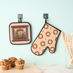 Southwest Weathered Window and Chile Wreaths Oven Mitt & Pot Holder Set