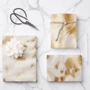 Southwest Western Gold White Cowhide  Wrapping Paper Sheet