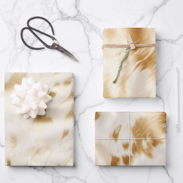 Southwest Western Gold White Cowhide  Wrapping Paper Sheet (Front)