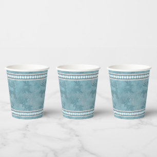 Southwest Winter Deer and Pine Trees Design Blue Paper Cups