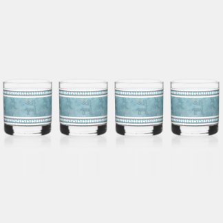 Southwest Winter Deer Blue and White Whiskey Glass