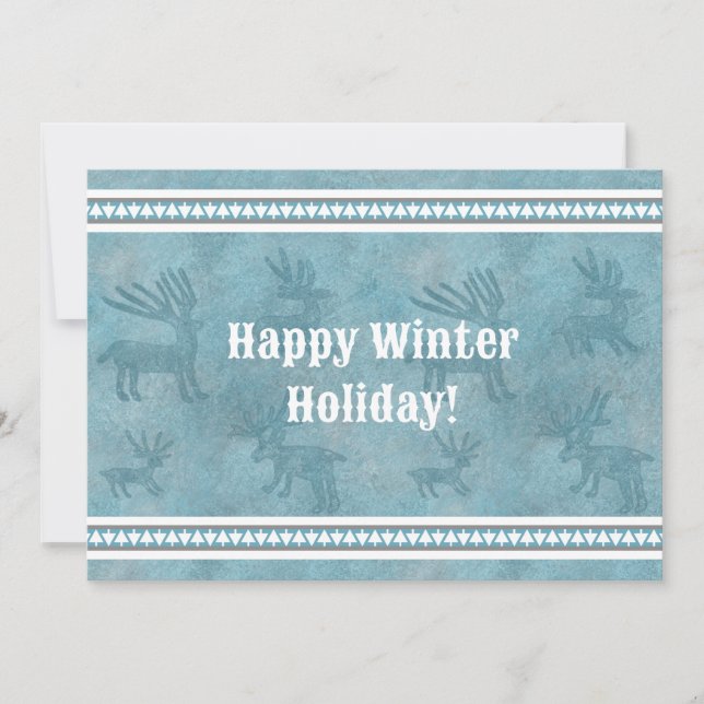 Southwest Winter Deer Blue Flat Holiday Greeting  (Front)