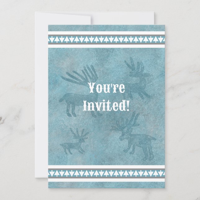 Southwest Winter Deer Blue Flat Holiday Invitation (Front)