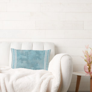 Southwest Winter Deer, Snowflakes, Pine Trees Lumbar Cushion