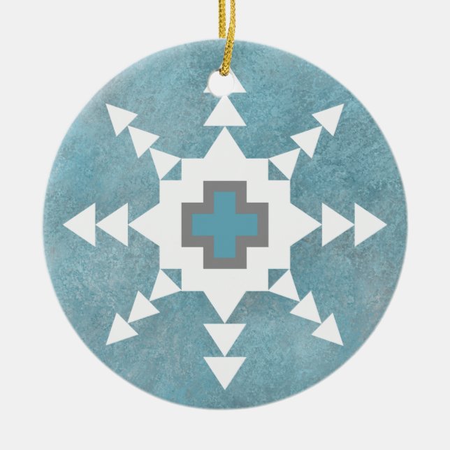 Southwest Winter Snowflake Ceramic Tree Decoration (Front)