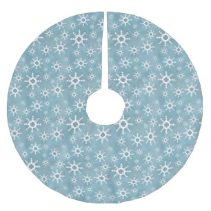 Southwest Winter Snowflakes Blue and White Brushed Polyester Tree Skirt