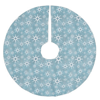 Southwest Winter Snowflakes Blue and White Brushed Polyester Tree Skirt
