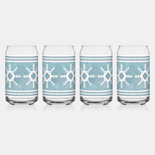 Southwest Winter Snowflakes Blue and White Can Glass (Front)