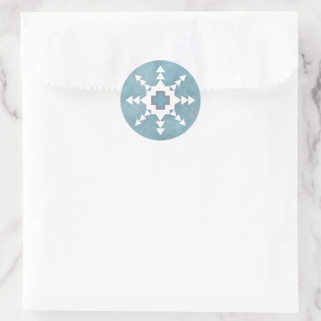 Southwest Winter Snowflakes Blue and White Classic Round Sticker (Bag)