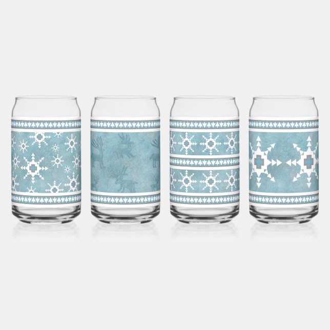 Southwest Winter Snowflakes & Deer Assorted Set Can Glass (Front)