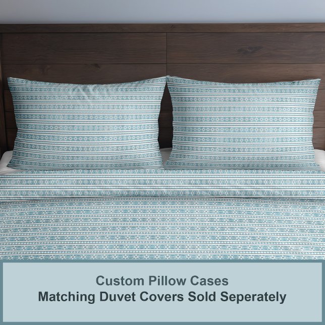 Southwest Winter Snowflakes & Pine Trees Blue King Pillowcase (Southwest Winter Snowflakes and Pine Trees Customizable Geometric Striped Design)