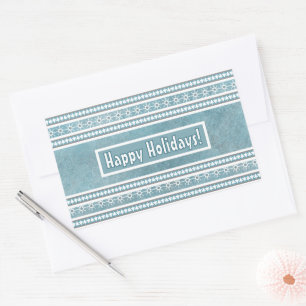 Southwest Winter Snowflakes & Pine Trees Blue Rectangular Sticker