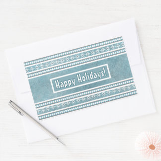 Southwest Winter Snowflakes & Pine Trees Blue Rectangular Sticker