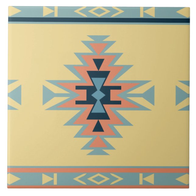Southwest Yellow and Blue Ceramic Tile (Front)