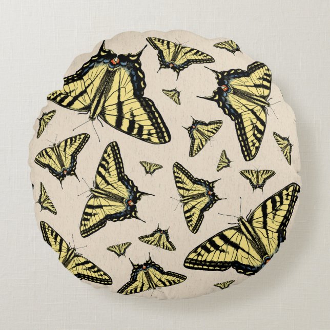 Southwest Yellow Swallowtail Butterflies All Over  Round Cushion (Front)