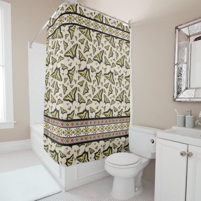 Southwest Yellow Swallowtail Butterflies All Over  Shower Curtain (In Situ)