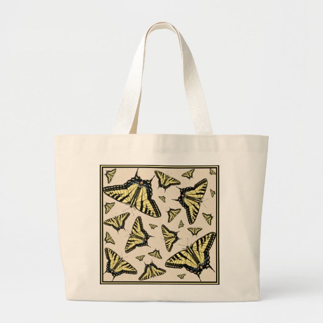 Southwest Yellow Swallowtail Butterflies Pattern Large Tote Bag (Front)