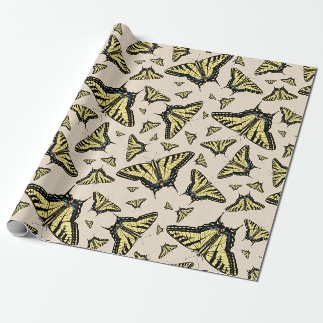 Southwest Yellow Swallowtail Butterflies Pattern Wrapping Paper (Unrolled)