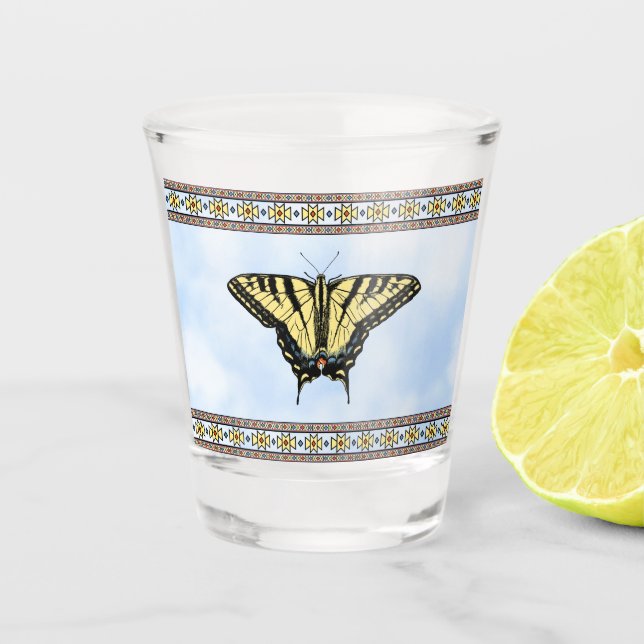 Southwest Yellow Swallowtail Butterfly Blue Sky Shot Glass (Front)