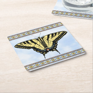 Southwest Yellow Swallowtail Butterfly Blue Sky Square Paper Coaster