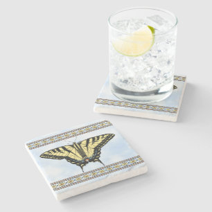 Southwest Yellow Swallowtail Butterfly Blue Sky Stone Coaster