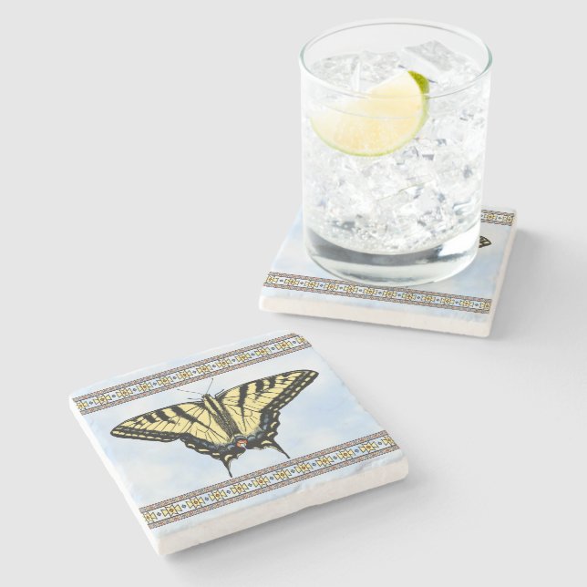 Southwest Yellow Swallowtail Butterfly Blue Sky Stone Coaster (Side)