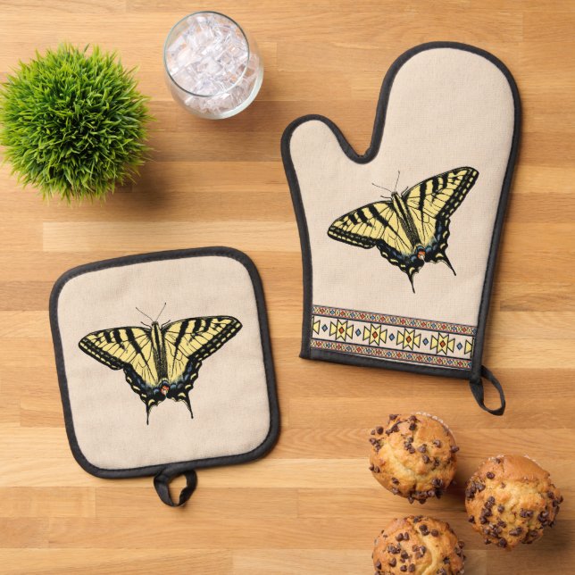 Southwest Yellow Swallowtail Butterfly Oven Mitt & Pot Holder Set (Top Down)