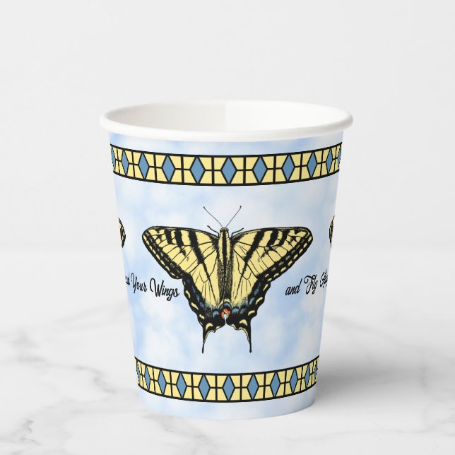 Southwest Yellow Swallowtail Butterfly Personalise Paper Cups (Left)