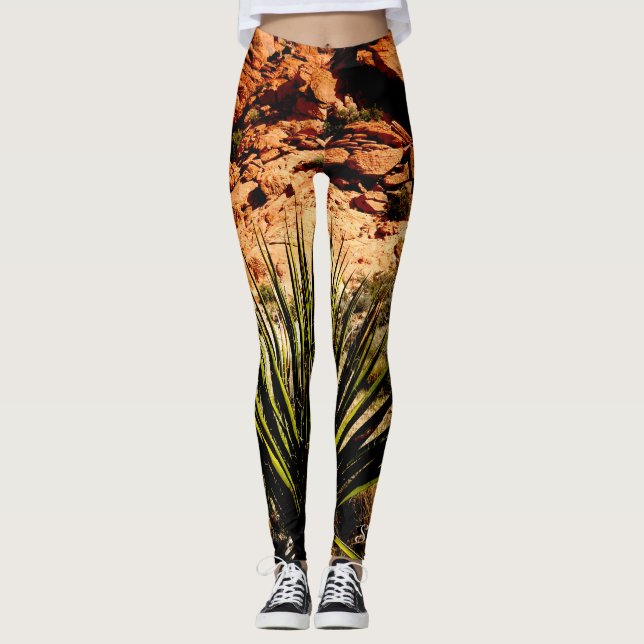 Southwest Yucca Leaves Name Green Brown Western Leggings (Front)