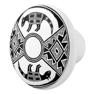 Southwestern Art Wolves Ancient Mimbres Pottery Ceramic Knob