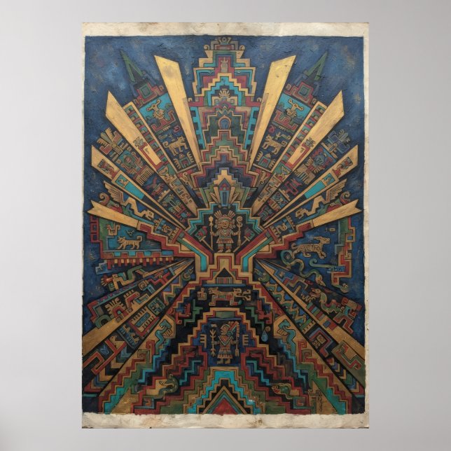Southwestern Aztec Geometric Sun Pattern Poster (Front)