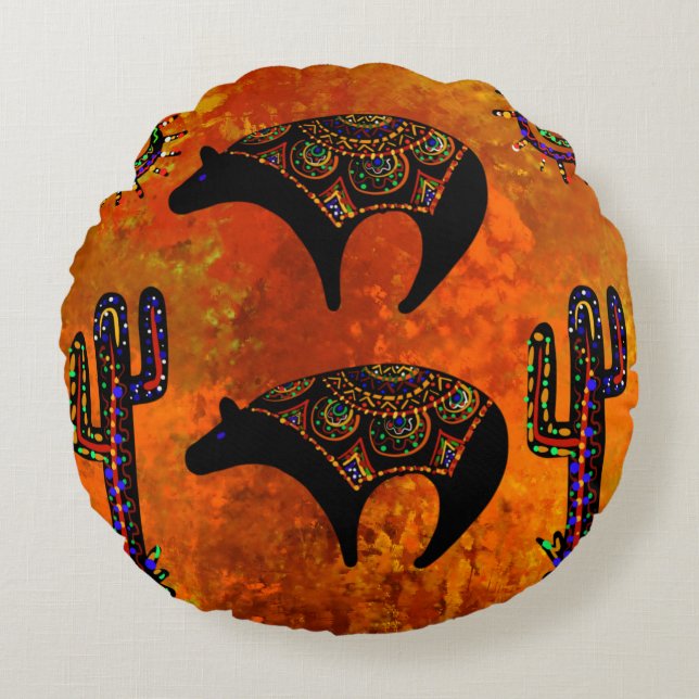 Southwestern Bear Art Round Cushion (Front)