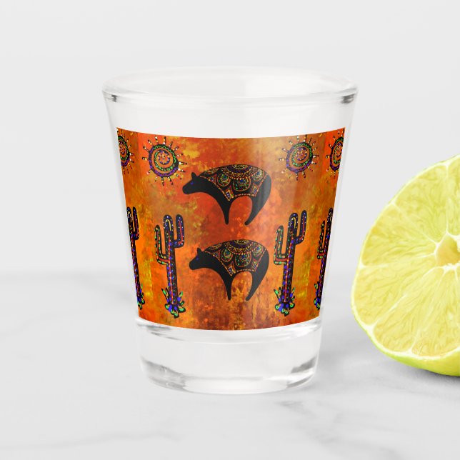Southwestern Bear Art Shot Glass (Front)