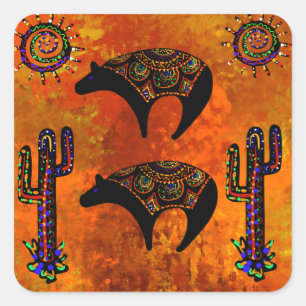 Southwestern Bear Art Square Sticker