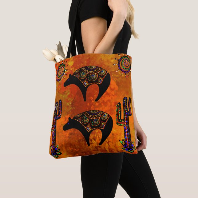 Southwestern Bear Art Tote Bag (Close Up)