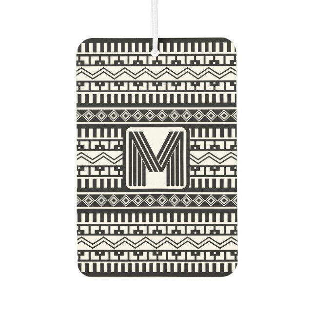 Southwestern Black & White Geometric Personalised Car Air Freshener (Front)