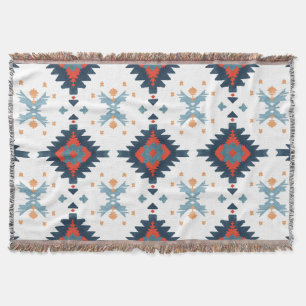 Southwestern Blue and Red Geometric Pattern Throw Blanket