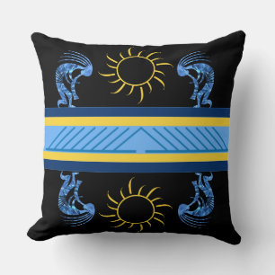 Southwestern Blue Kokopelli Throw Pillow